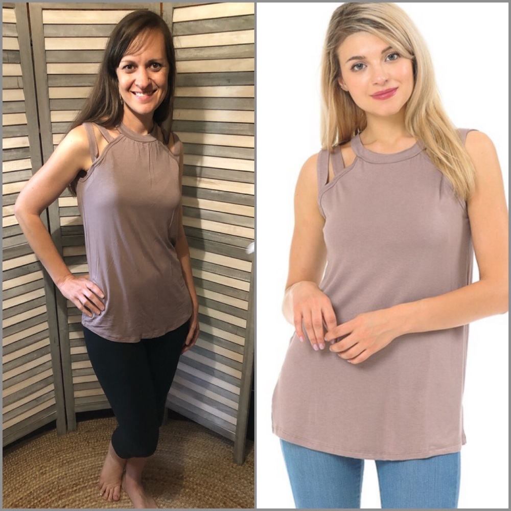 Taupe Cut Out Cold Shoulder Top